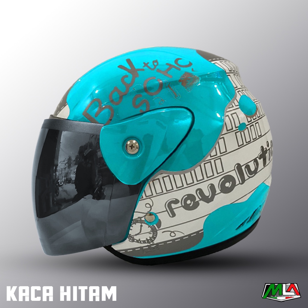 Helm Half Face Dewasa Evo Evolution Note Kaca Silver / Pelangi - Helm Premium Untuk Wanita Dewasa Hijab SNI