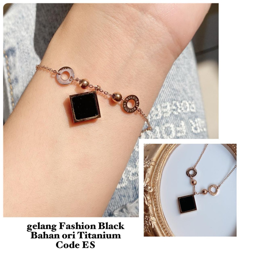 gelang tangan wanita / cewek titanium asli anti karat model baru zircon square