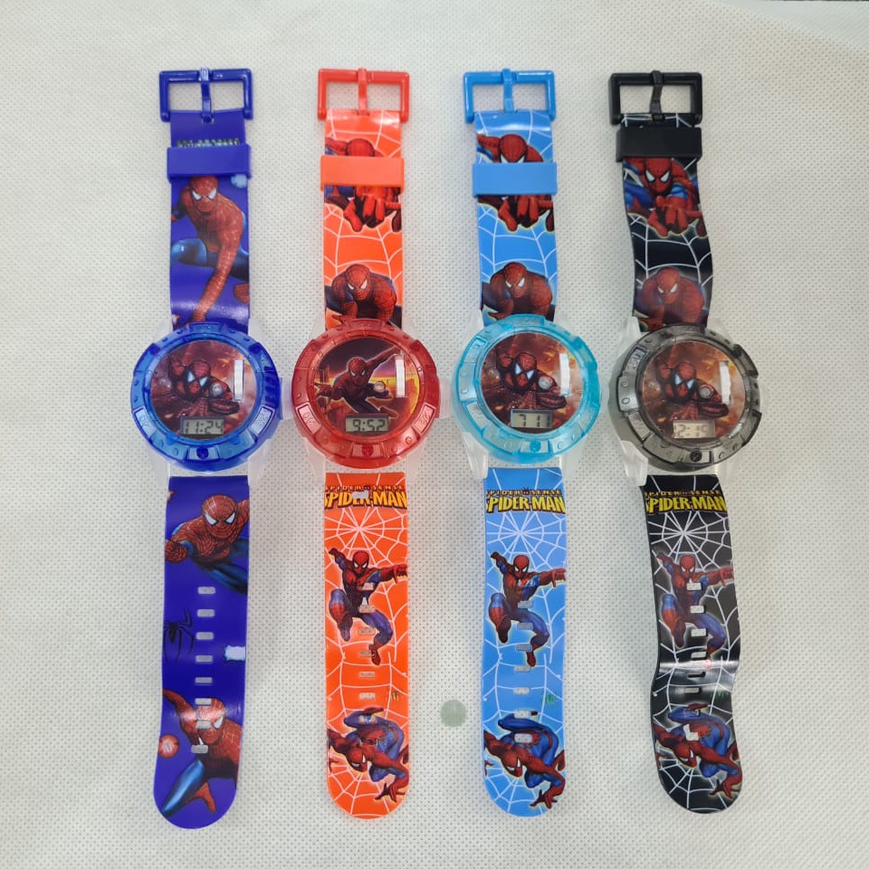 Jam Tangan Digital Anak Karakter Spiderman Lampu Proyeksi Melody 4 Warna