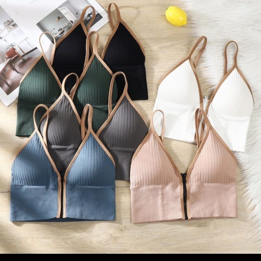 TF Tank Top Yoga Wanita Bra Wanita Resleting Fashion Tanpa Kawat Elastis Pakaian Dalam Wanita