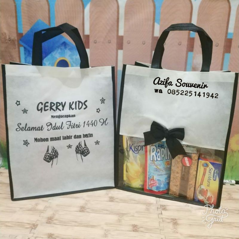 

Tas Bingkisan Lebaran Pake Nama dan Ucapan / Tas Parcel Hari Raya