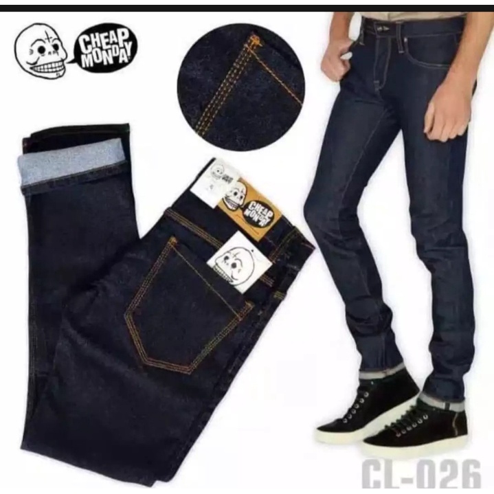 Celana Jeans Pensil strecth slimfit skinny Pria Cheap Monday BIoblitz Biowash Blueblack Hitam