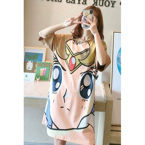 Daster wanita piyama  baju tidur casual dress, daster panjang polos lengan pendek,daster kuping gaja