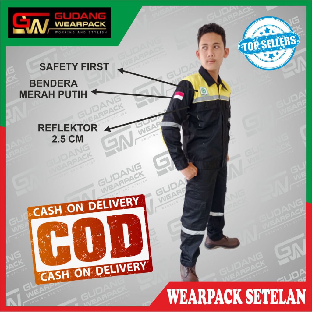 Star Wearpack - Setelan Baju &amp; Celana Warna Atasan Hitam Kombinasi Kuning Lengan Panjang