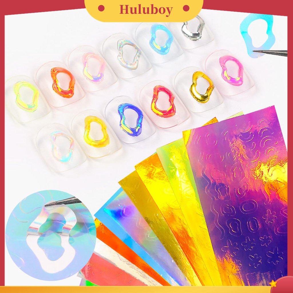 Huluboy Huluboy♡ 16pcs / Set Stiker Kuku Motif Aurora Warna-Warni Untuk Manicure / Nail Art Wanita