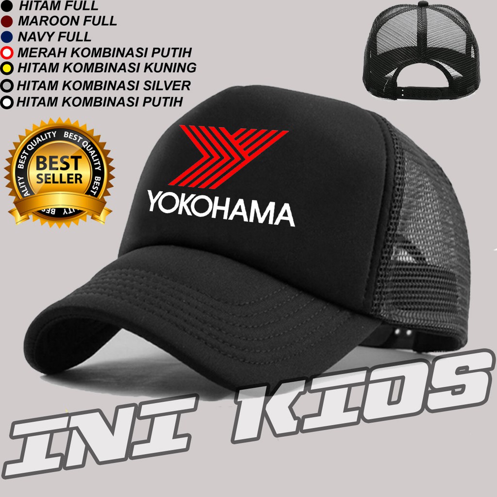 MURAH Topi Trucker Jaring YOKOHAMA Simple Keren Pria Wanita