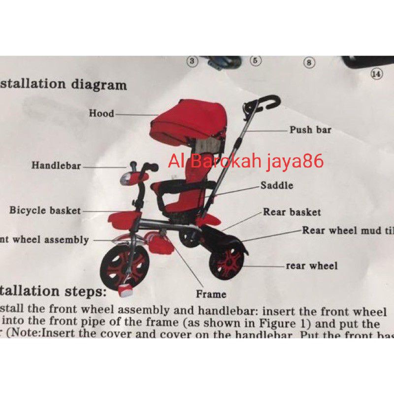 Sepeda Stroller Genio Roda Tiga Lengkap Kanopi Dorongan