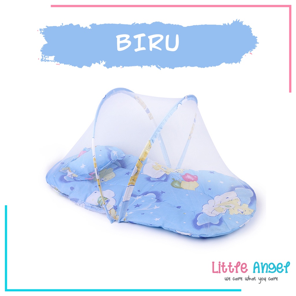 KASUR BAYI KELAMBU ANTI NYAMUK SET BANTAL Tempat Tidur Anak Jaring Lipat Portable Bayi Karakter Lucu