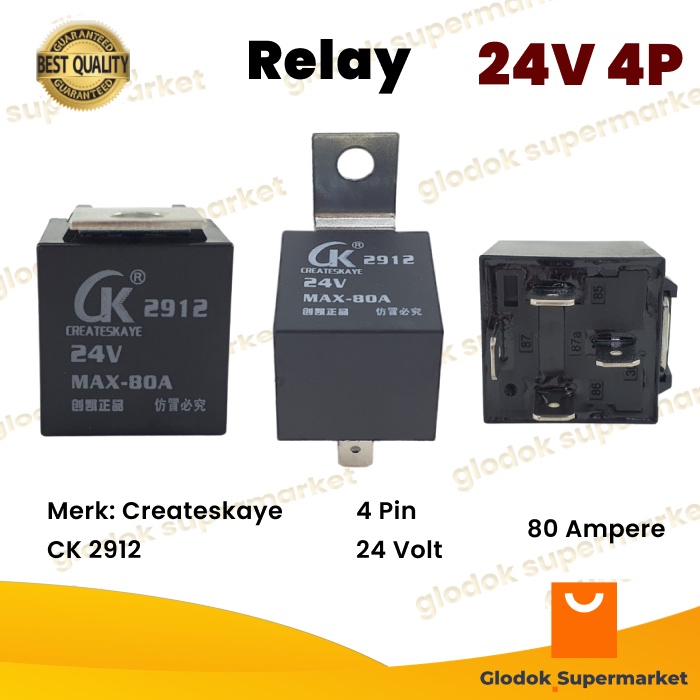 Relay Mobil Createskaye CK 2912 4 Pin 24 Volt 80A Lampu Klakson Car 4 kaki