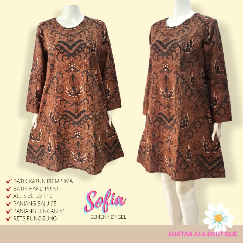 SOFIA - Tunik Batik Etnik Unik Bahan Katun Untuk Kerja, Tunik Batik Wanita Modern Untuk Kerja, Tunik