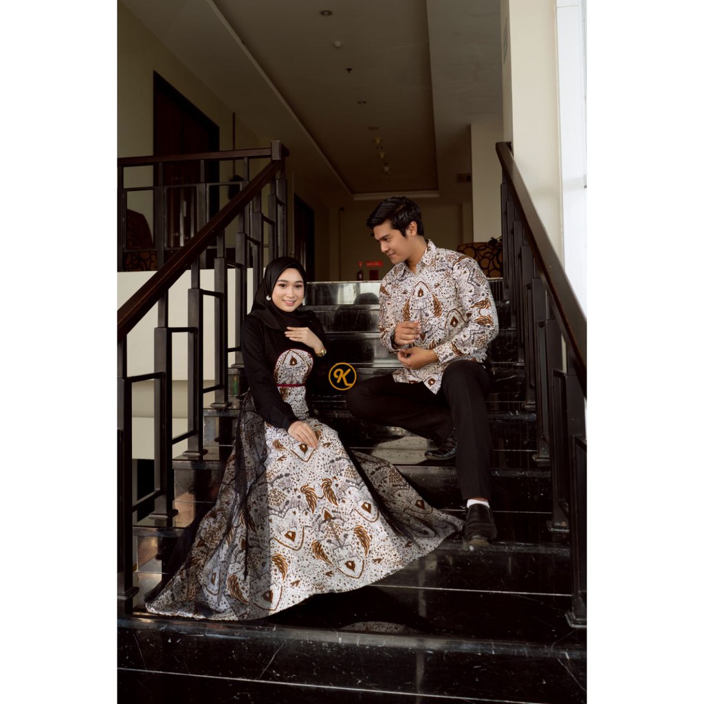 COUPLE GAMIS BATIK KOMBINASI BRUKLAT TILLE || GAMIS PESTA || GAUN BATIK KOMBINASI