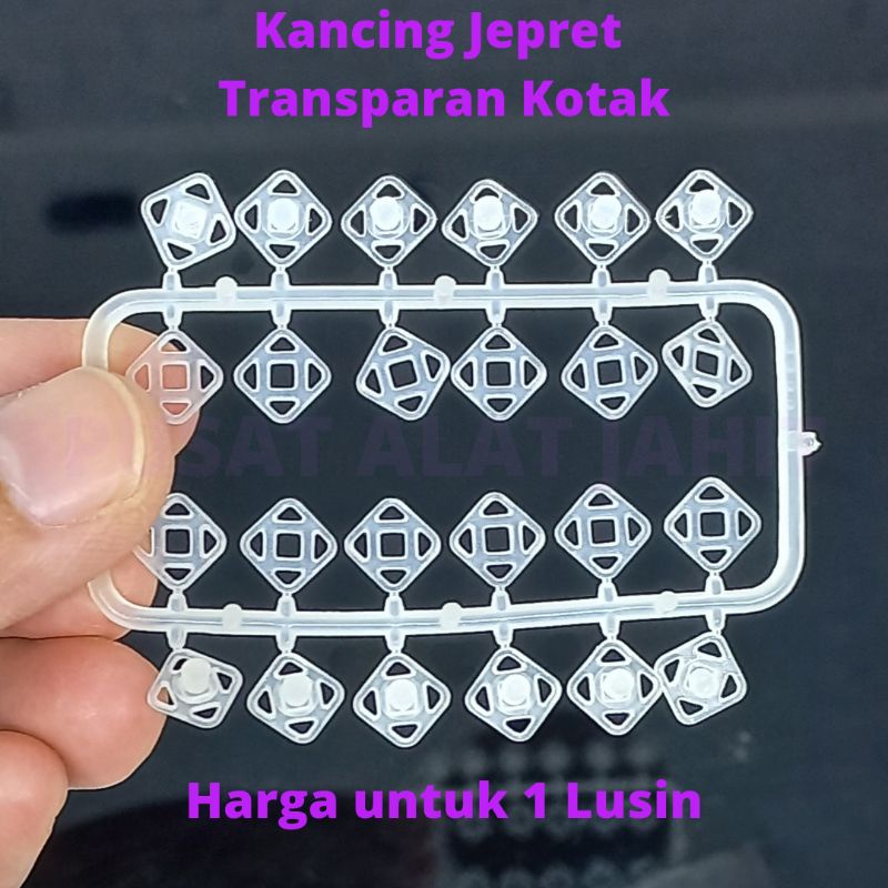 KANCING JEPRET CETEK CETET SNAP BUTTON PLASTIC PLASTIK TRANSPARAN BENING KOTAK 8MM PER 1 LUSIN