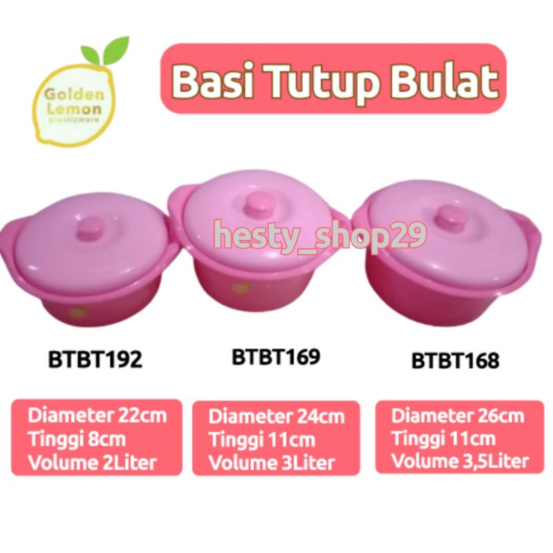 Basi Tutup Bulat Wadah Saji Sayur Sop Masakan Warna Pink Golden Lemon
