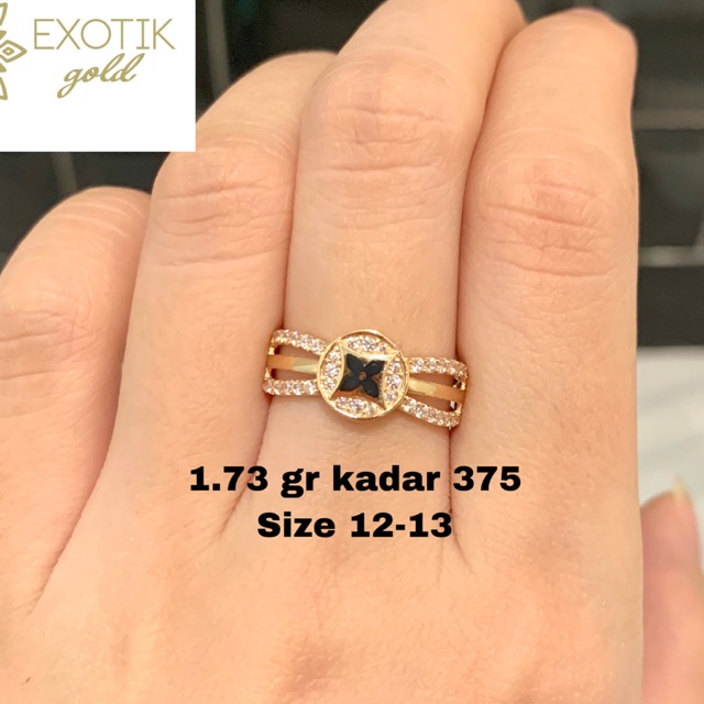 Cincin emas LV cat berat 1.73 gram kadar 375