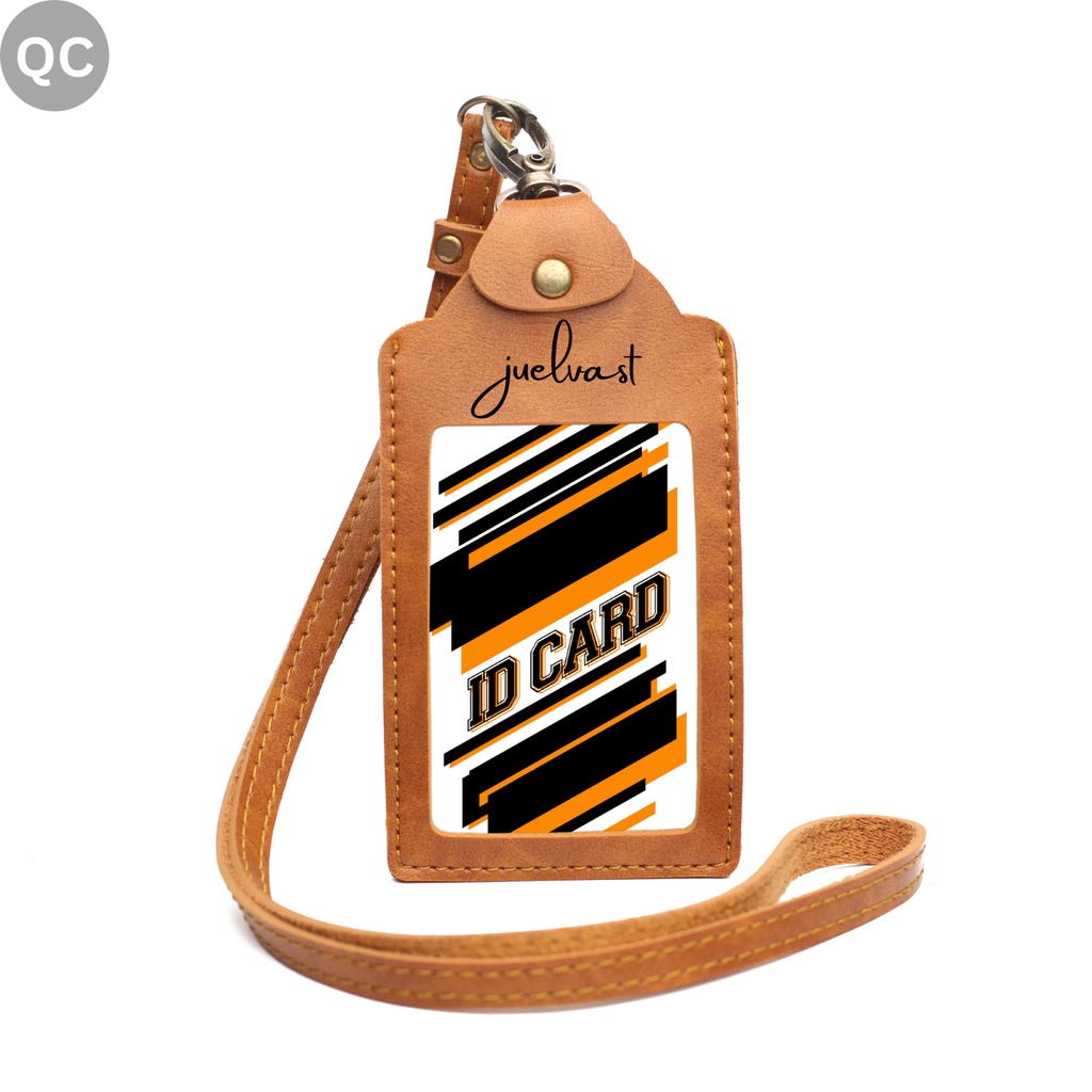 ID Card Holder Kulit Lanyard / Name Tag Holder Kualitas PU Leather / 2 Slot Card Belakang