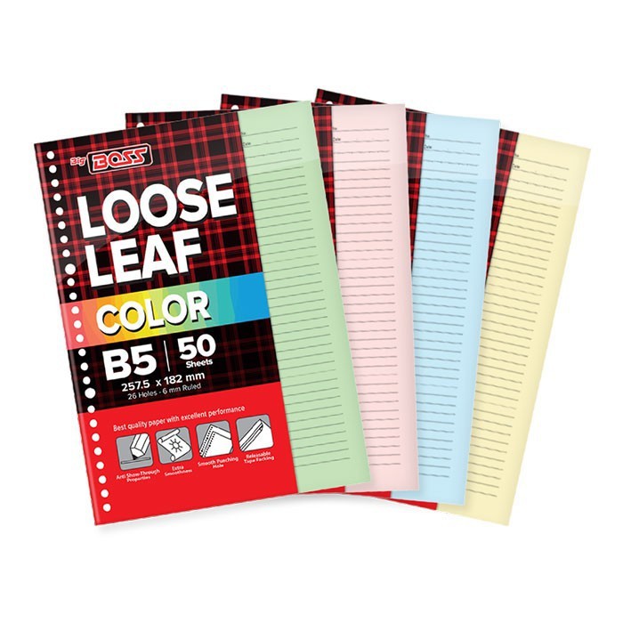 

Kertas Binder Big Boss Loose Leaf Color B5 50 Lembar