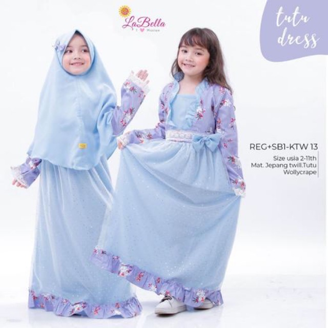 Gamis anak labella tutu katun jepang warna biru langit