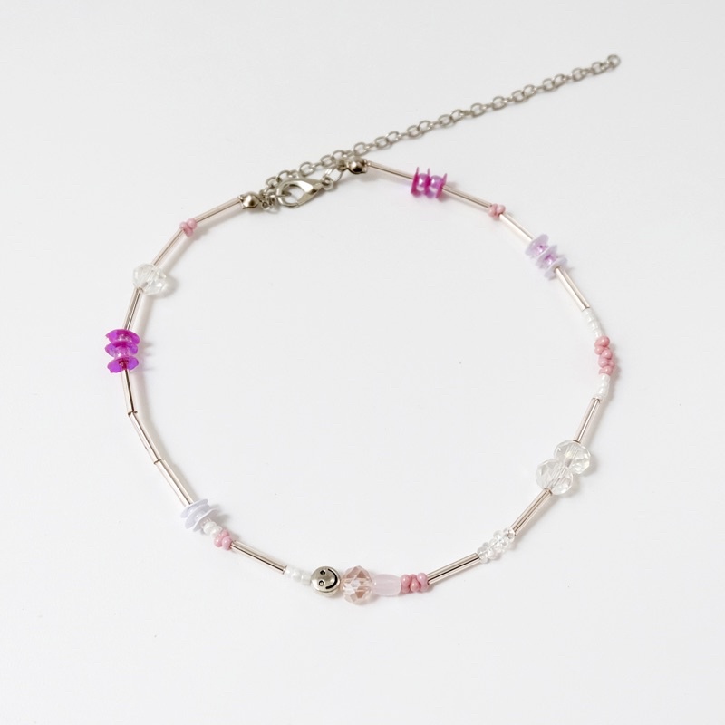 Pink smiley beaded choker / beads necklace / kalung manik