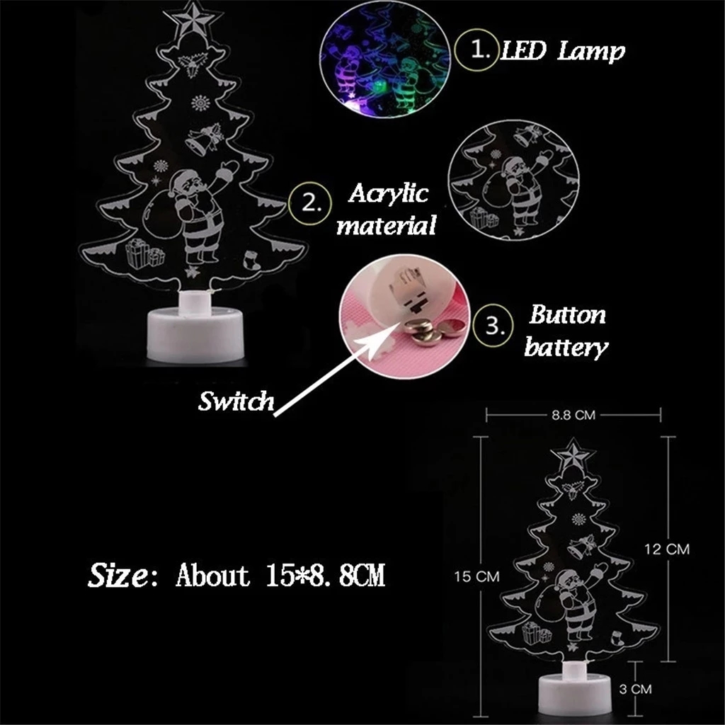 Lampu Malam Led Bentuk Kartun Pohon Natal Warna-Warni Bahan Akrilik Untuk Dekorasi Rumah