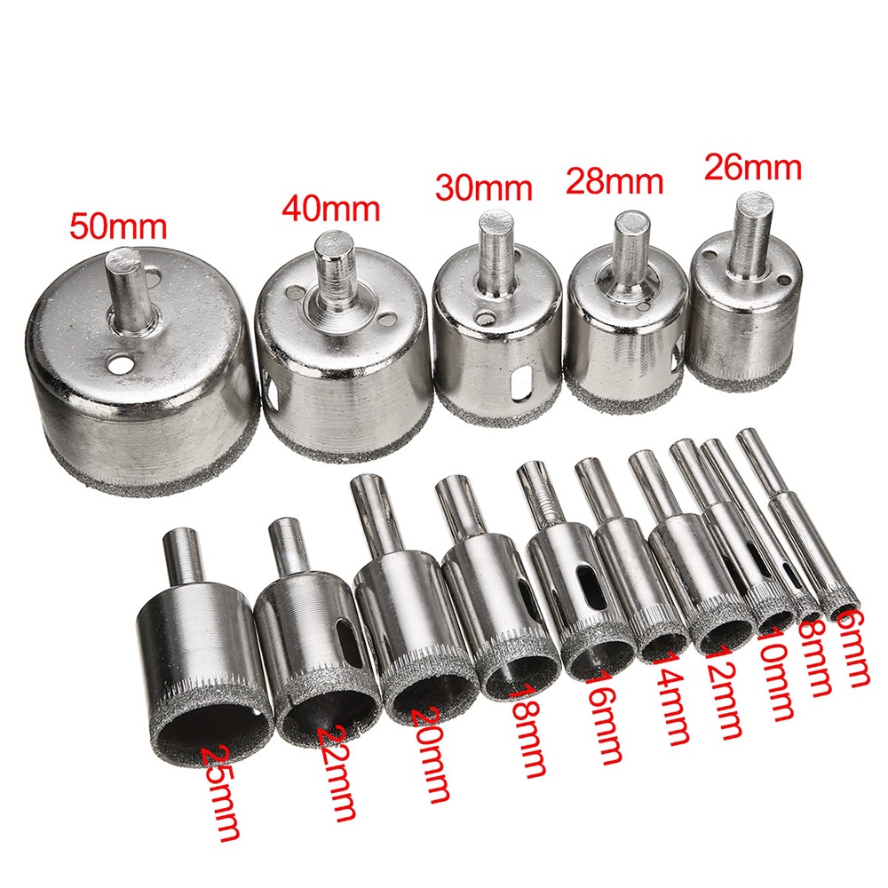 Mata Bor Besi Kaca Diamond Coated Hole Saw Drill Bit 6mm-50mm 15 PCS