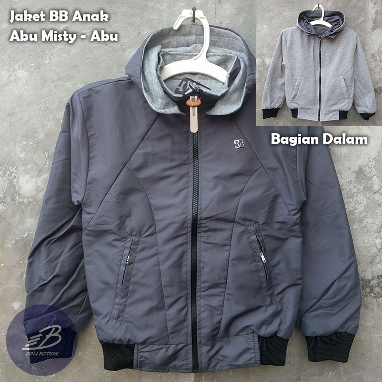 ORIGINAL JAKET ANAK  / JAKET BOLAK BALIK ANAK / JAKET PARASUT 2IN1 ANAK CEWE COWO HITAM DALAM ABU REALPICT