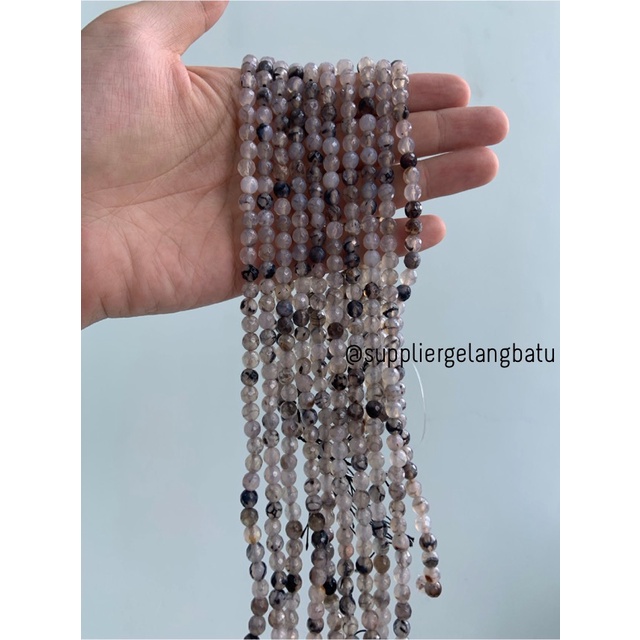 Batu RHODOLITE DALMANTION CUTTING 6mm natural akik hitam putih serat