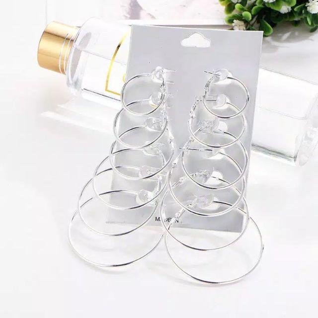 MORYMOSHI A51 Anting Tusuk Bulat 6 Set Ring Fashion Wanita Korea Aksesoris Murah