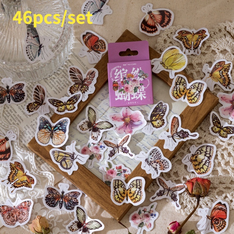 46pcs/set Colorful Butterfly Creative Self-adhesive Stickers Hand Account Diy Decorative Sealing Stickers