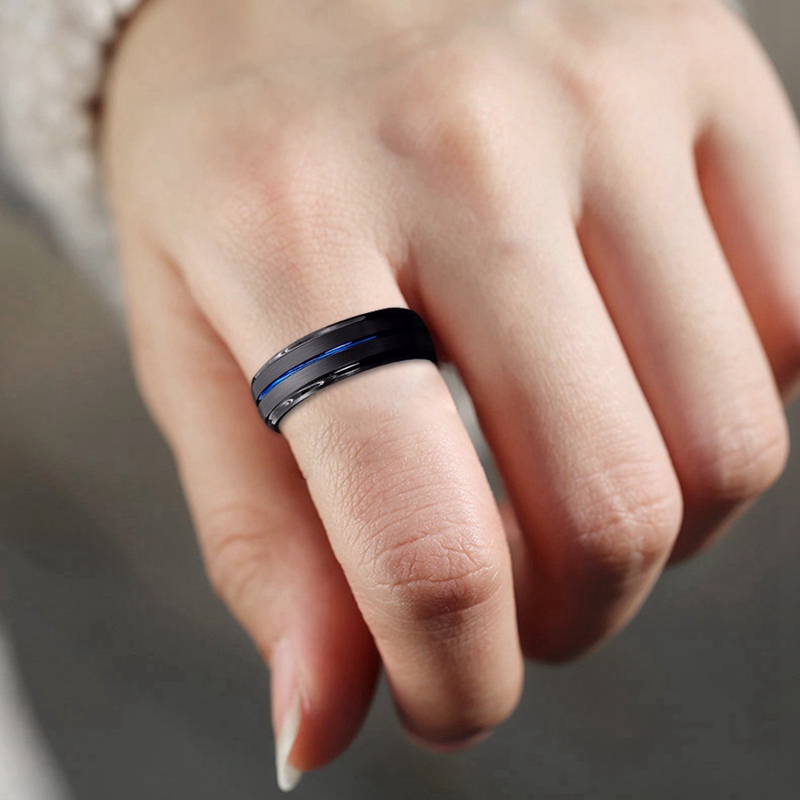 Cincin Pria Warna Biru Hitam 8mm untuk Nikah/Hadiah