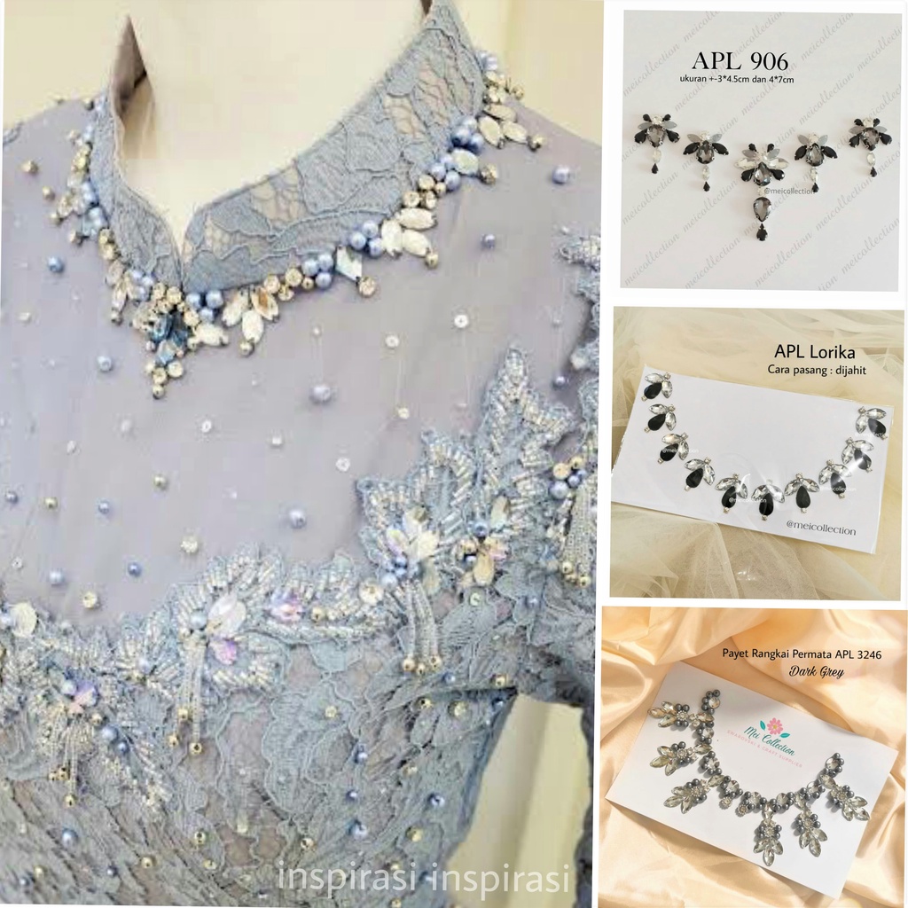 payet rangkai pinggang leher permata grey silver KOMPILASI APL dan APBR nuansa warna silver dress ab