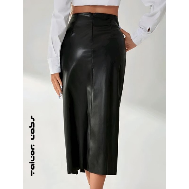 Skirt Leather Split Thigh PU Leather High Waist By Tailor Labs