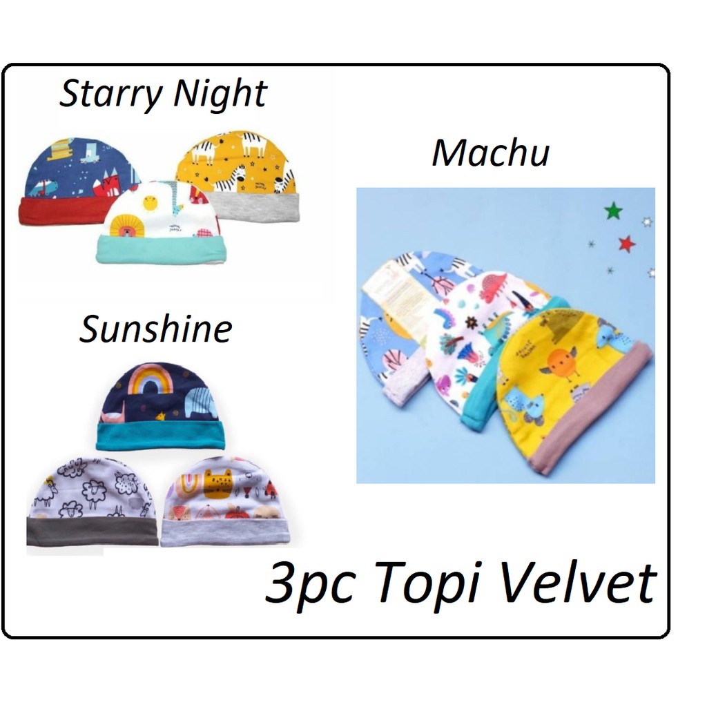 3 pcs Topi / Sarung tangan Velvet Untuk Bayi 0-12 bulan (unisex) CBKS