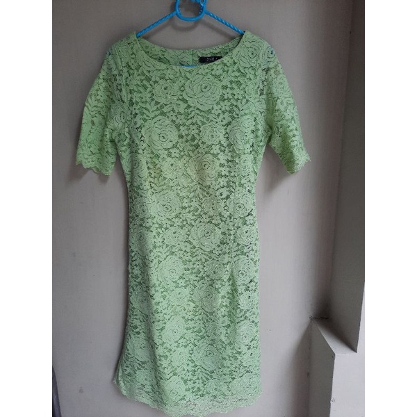 preloved rok gaun brokat eprise hijau bodycon