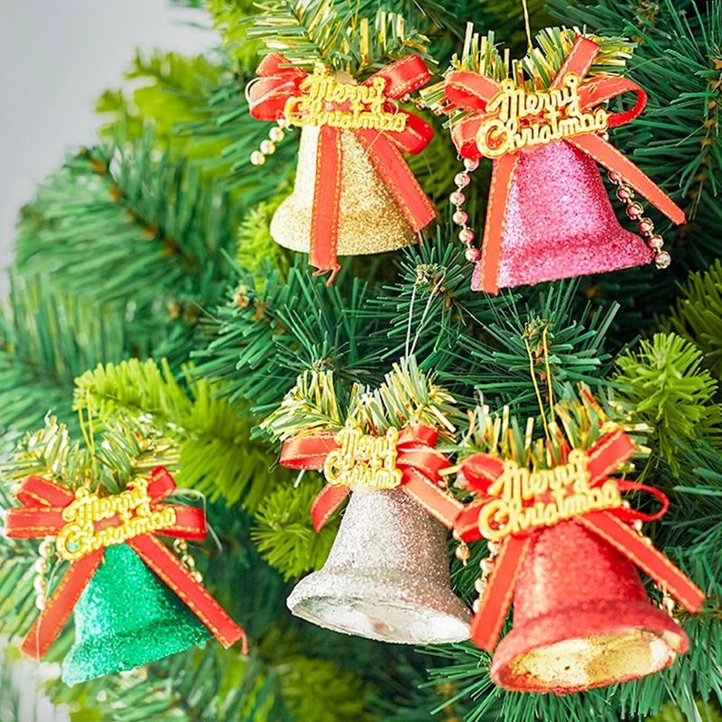 6Pcs Christmas Colorful Glitter Jingle Bell Hanging Pendant for Party,Wall, Fireplace, Gardens，Xmas Tree