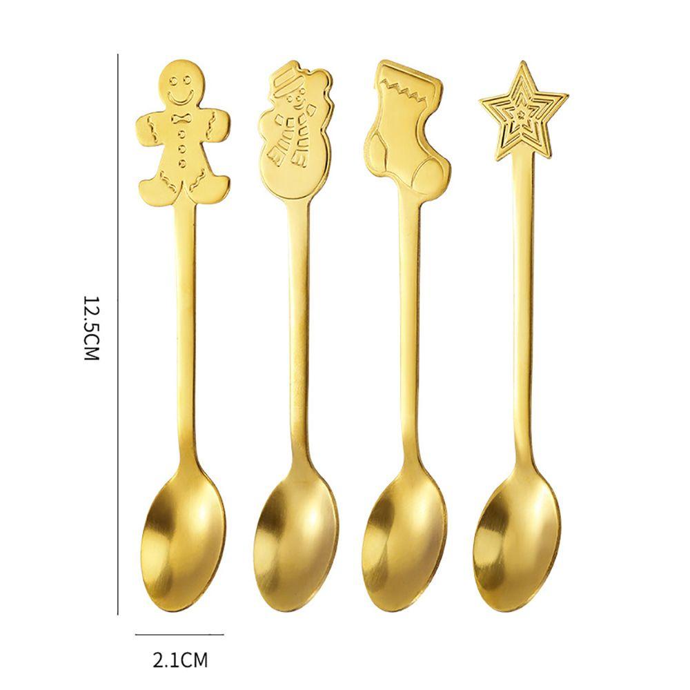 Top 4 Pcs Natal Sendok Desserts Xmas Perlengkapan Stainless Steel Gingerbread Man Tea Scoop