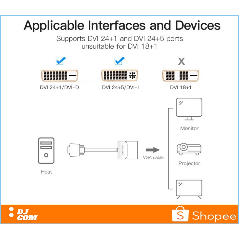 Kabel Adapter Converter DVI 24+1 Male to VGA Female