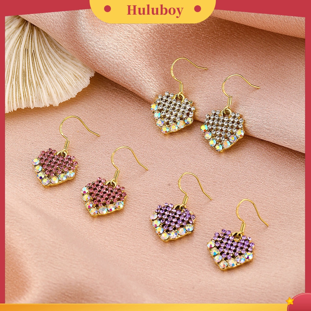 Hu Hu Hu Hu Hu Alat Bantu Pasang Kacamata♡ 1 Pasang Anting Kait Gantung Wanita Desain Hati Hias Berlian Imitasi Warna Warni Untuk Prom / Pesta / Pernikahan