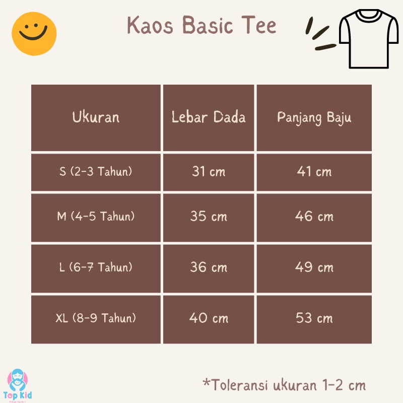 Baju Kaos Anak Polos Cowok Cewek Atasan Anak-Anak Laki Perempuan Premium 2 - 9 Tahun