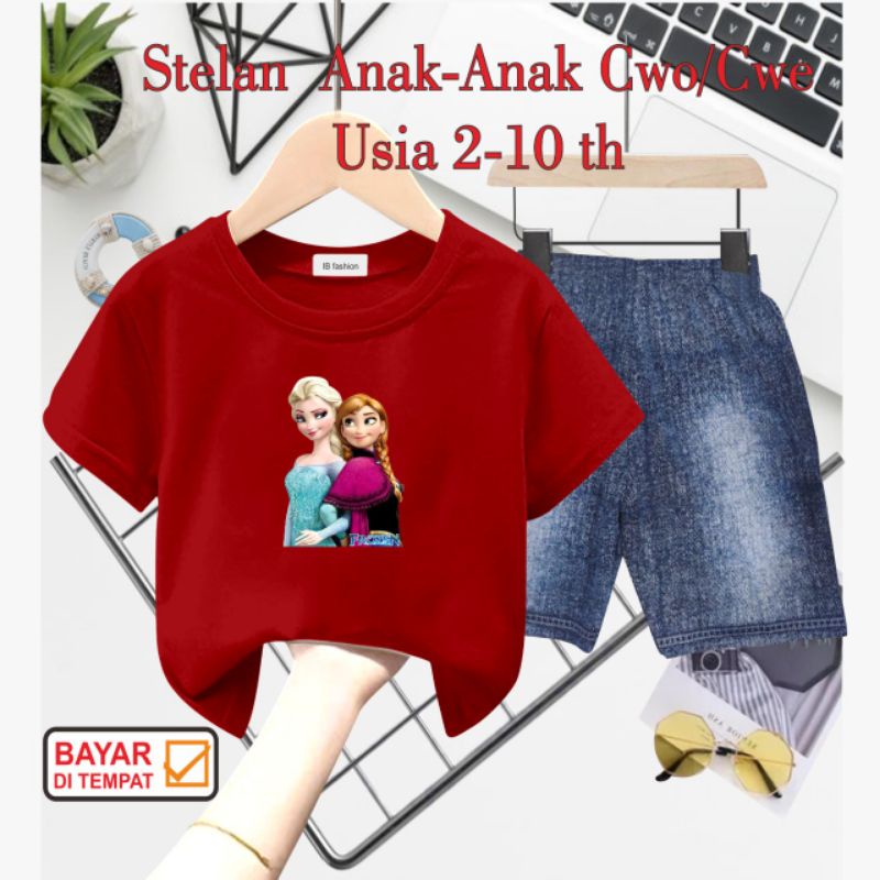 ((IB))SETELAN ANAK PEREMPUAN SEMI JEANS/FROZEN DIGITAL SABLON