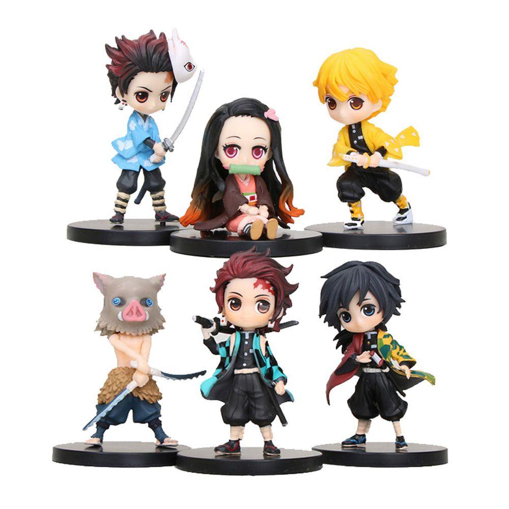 Populer 6Pcs /Set Patung Anime Dekorasi Rumah Dekorasi Kamar Miniatur Kartun Model Modle Mainan Patung Mini Demon Slayer Kimetsu No Yaiba