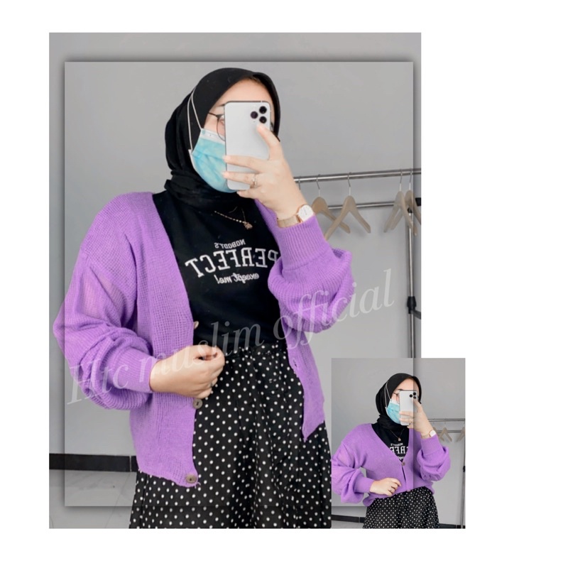 Cardigan Rajut BALONE Kancing Batok Wanita Knit Wear Muslimah-Lilac