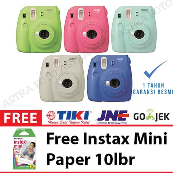 Termurah             Fujifilm Instax Mini Kamera Polaroid 9   FREE REFILL PAPER 10lbr   ice blue