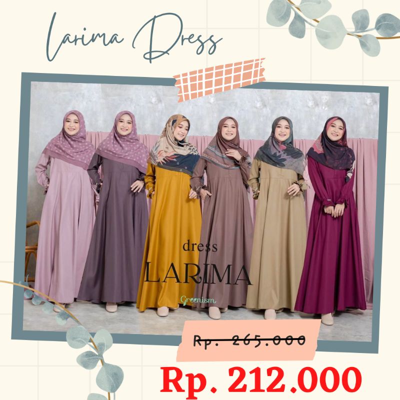 BAJU GAMIS DRESS LARIMA DRESS BY GREENISM REMAJA WANITA TERBAU KEKINIAN 2021 MURAH BRANDED MURAH PRE