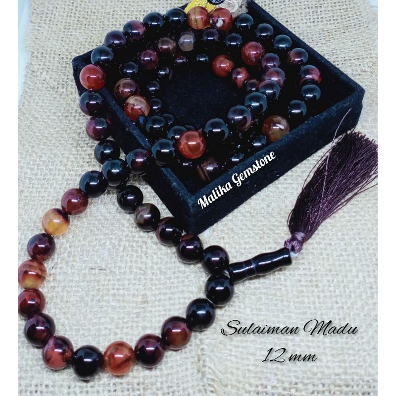 TASBIH 12 MM BATU SULAIMAN MADU 99 BUTIR 100% NATURAL