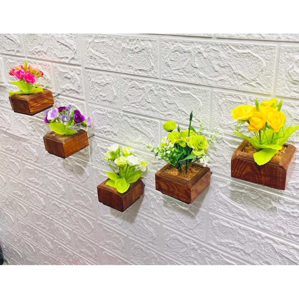 Furniture bunga mawar mekar mini set pot goni , bunga artifisial plastik, bunga hias