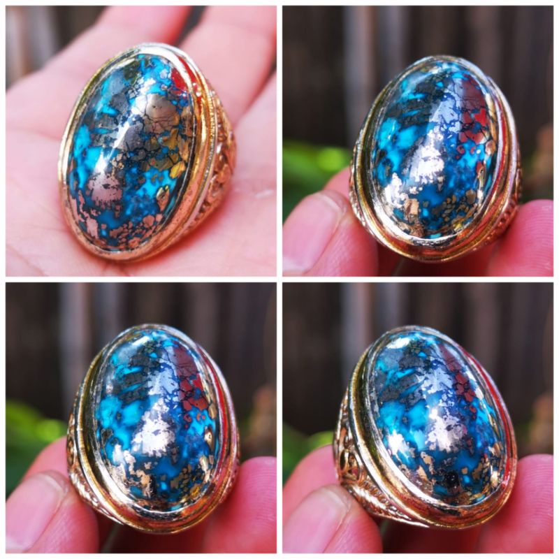 Batu cincin natural pirus serat perak