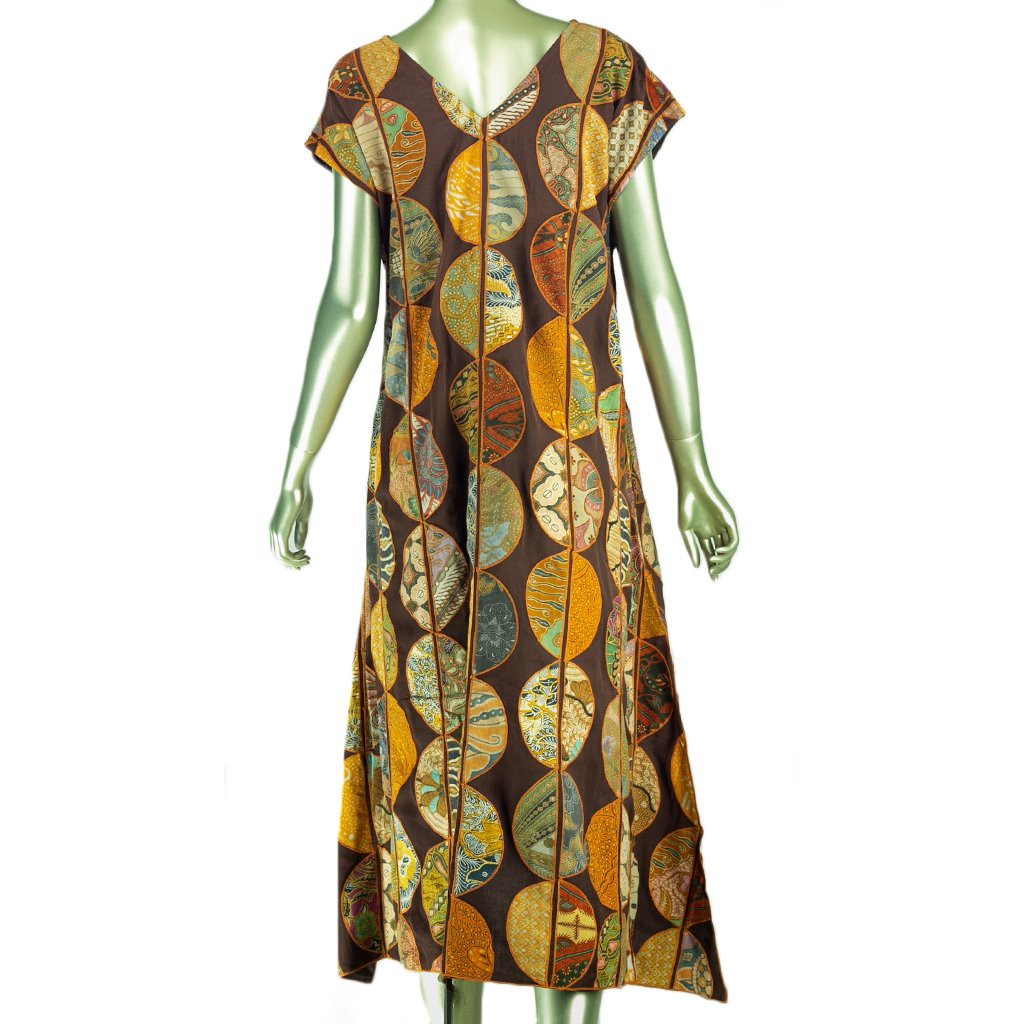 MIDI DRESS BATIK LAWASAN APLIKASI VISCOSE KERAH V-NECK GAUN WANITA LENGAN PENDEK BIG SIZE L BESAR