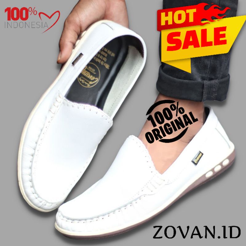 Slip on Putih Pria Kasual Formal Sepatu Slop cowo kulit sapi asli keren nyaman kuat ORI White Series
