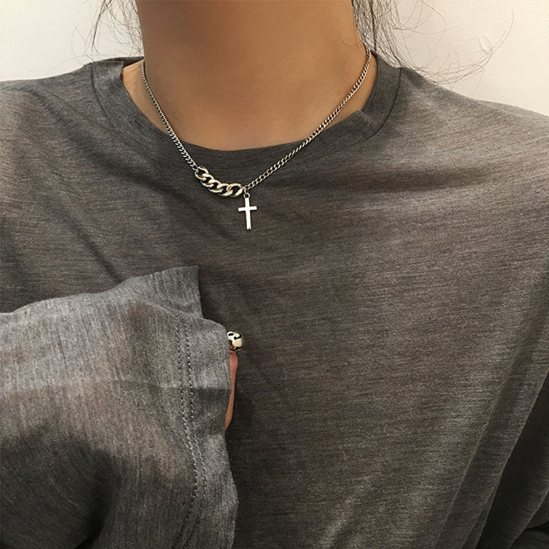 Silver Color Necklaces for Women Vintage Choker Short Cross Necklace All-match Statement Party Jewelry Sweet Heart Jewelry