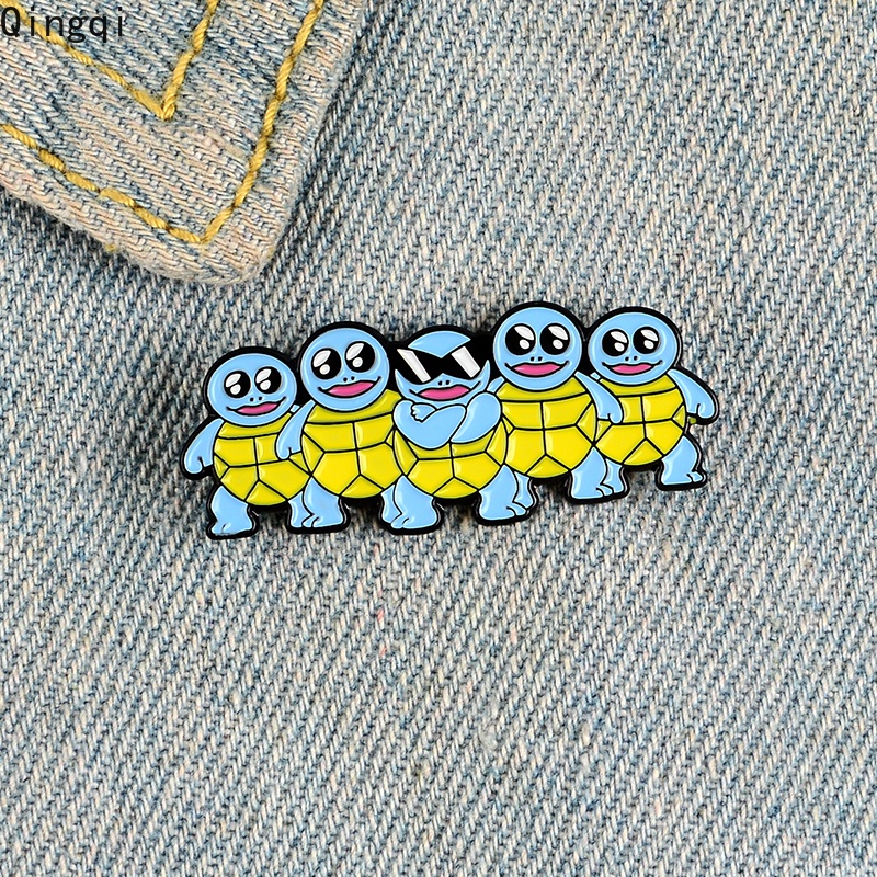 Bros Pin Enamel Desain Kartun Kura-Kura Kacamata Hitam Biru Untuk Anak